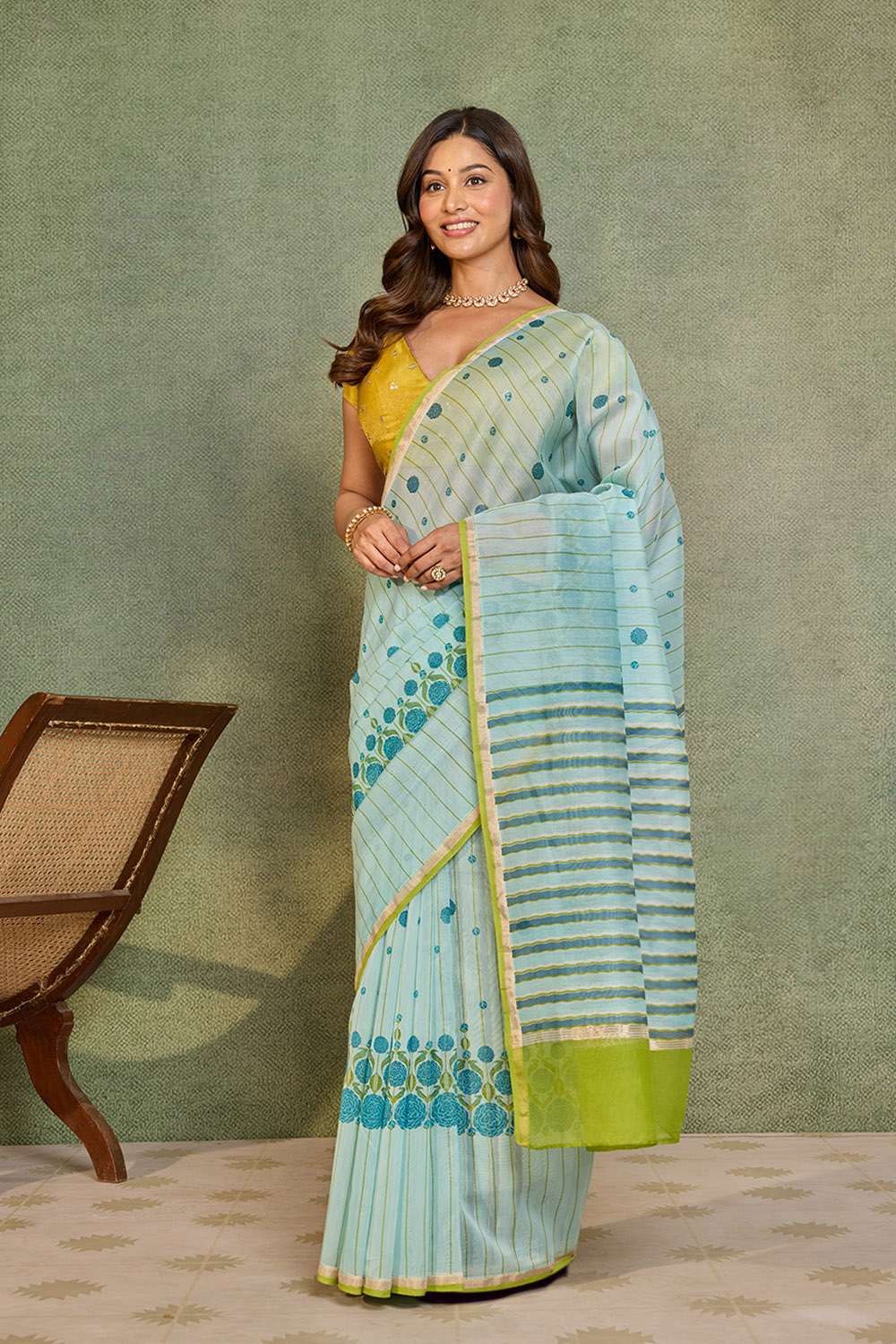 Blue Rajasthan Pure Silk Cotton Screen Printed Saree image number null