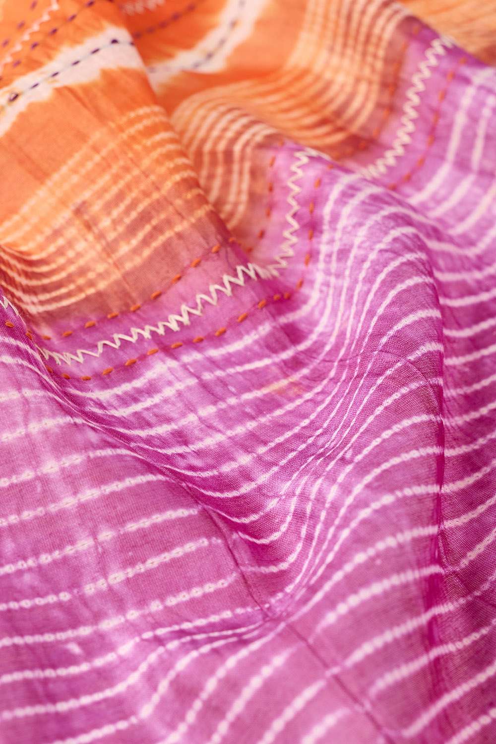 Orange Pure Silk Cotton Tie and Dye Shibori Saree image number null