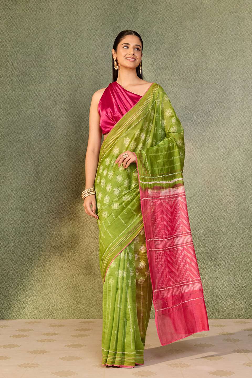 Green Pure Silk Cotton Tie and Dye Shibori Saree