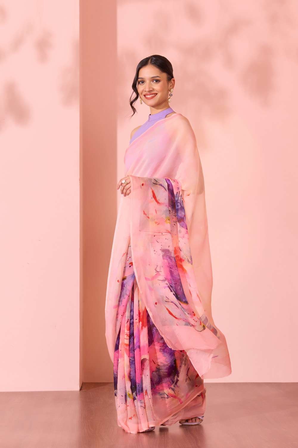Light Pink  Printed Viscose Organza Saree image number null