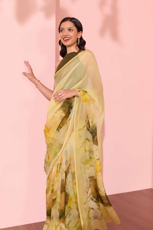 Light Green  Printed Viscose Organza Saree image number