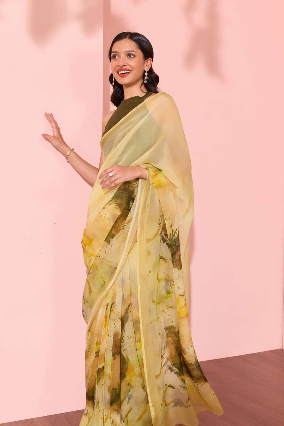 Light Green  Printed Viscose Organza Saree