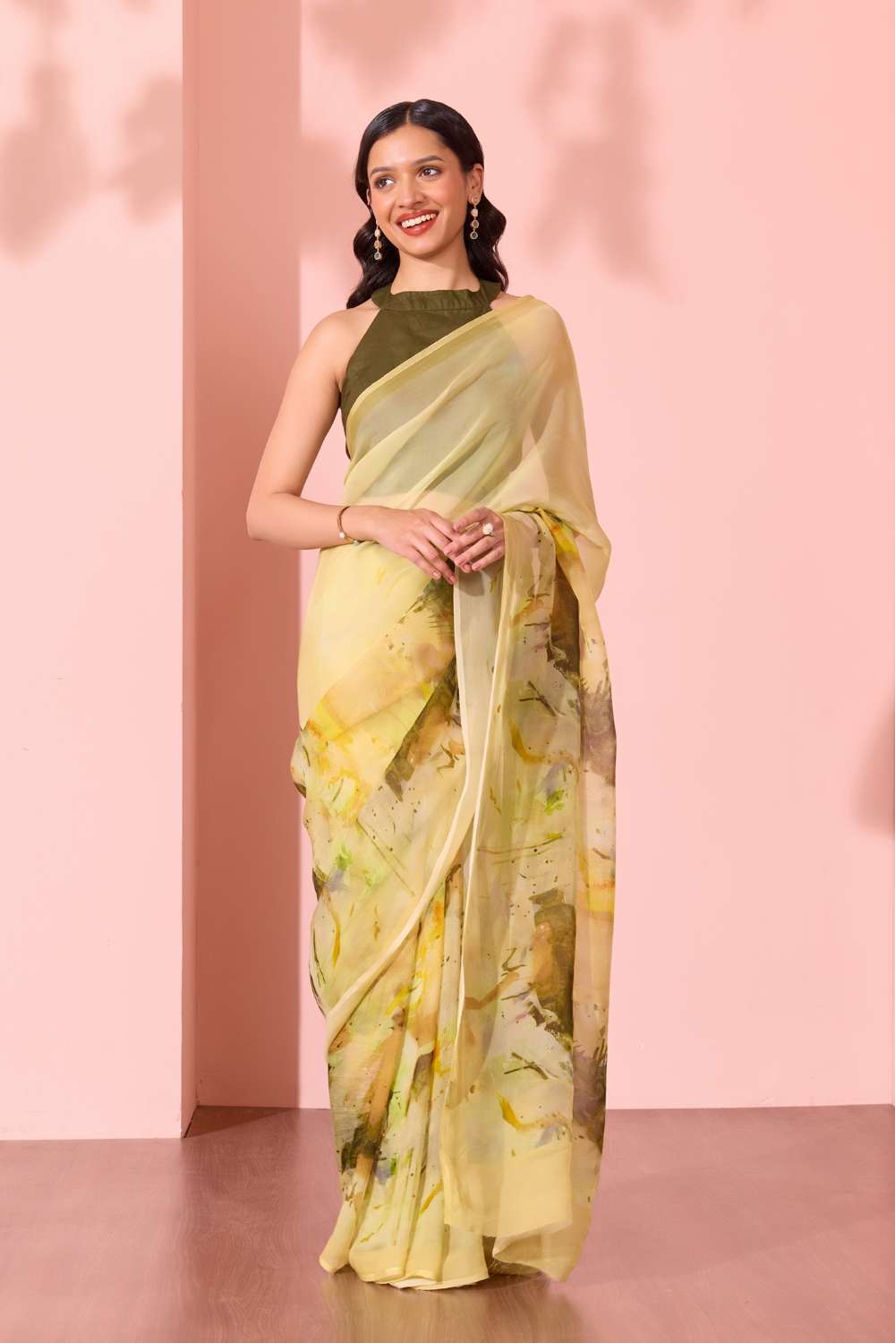 Light Green  Printed Viscose Organza Saree image number null