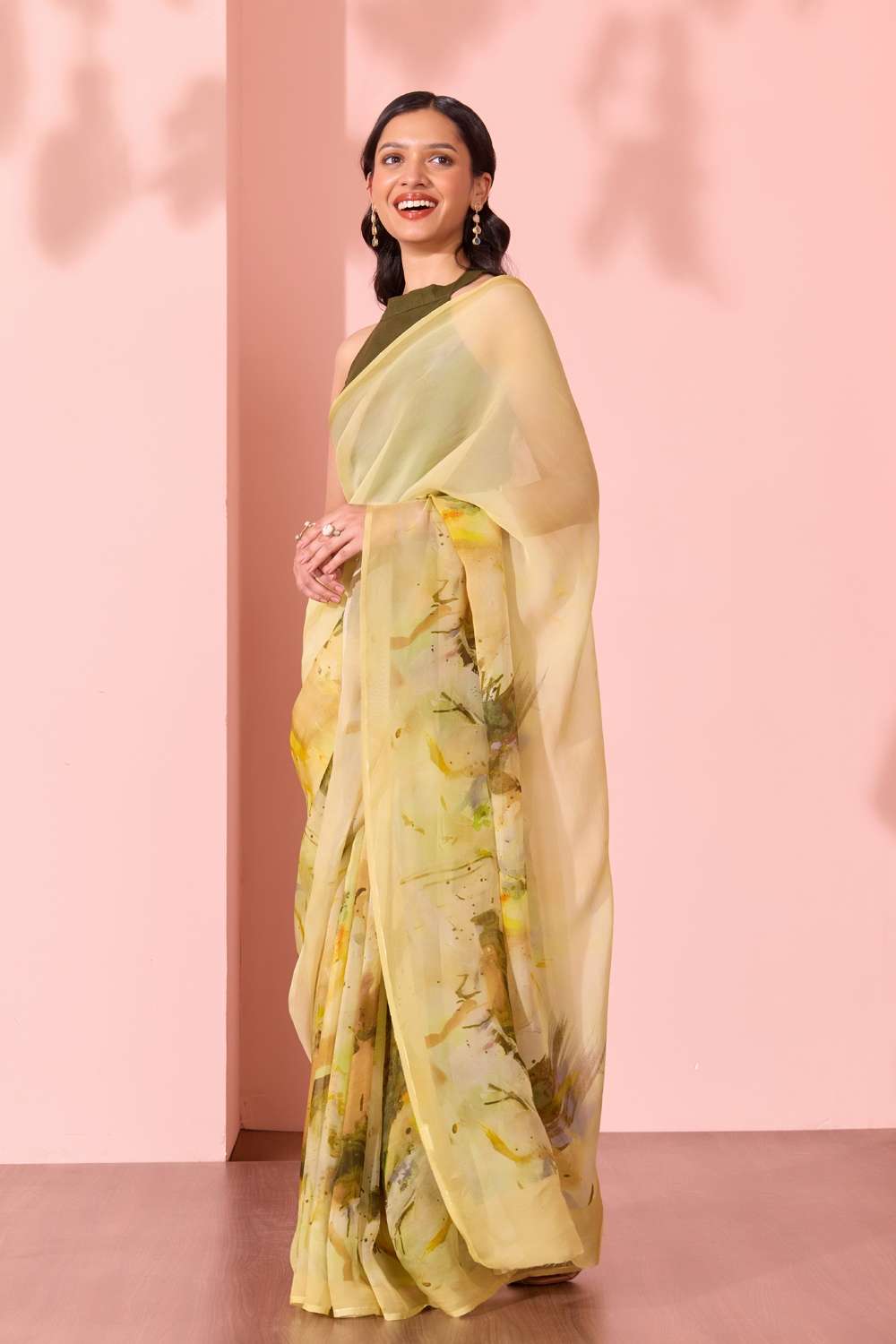 Light Green  Printed Viscose Organza Saree image number null