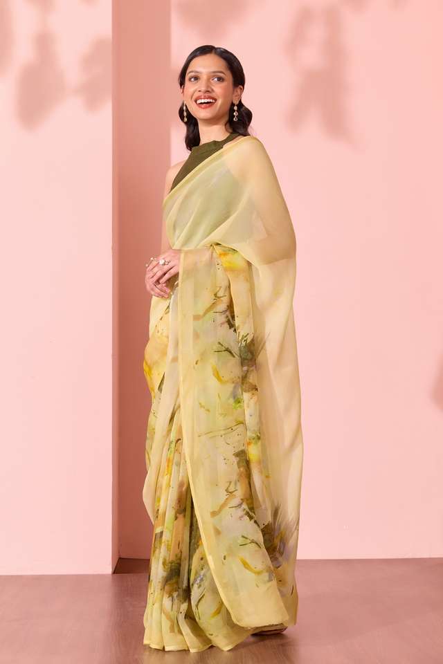 Light Green  Printed Viscose Organza Saree thumbnail image number null