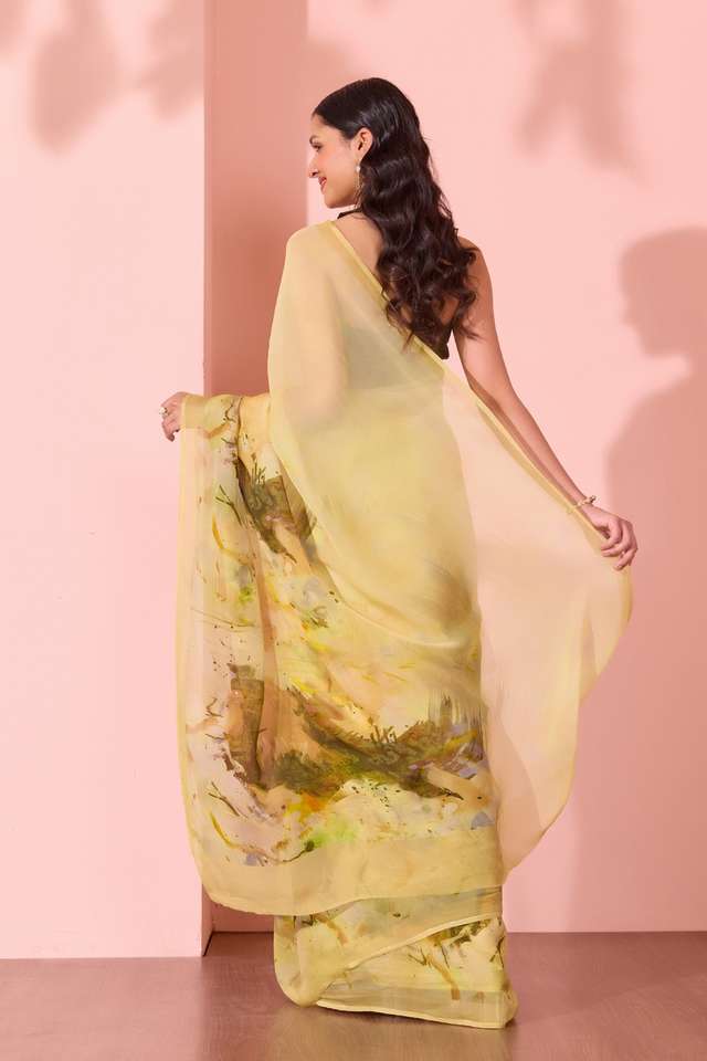 Light Green  Printed Viscose Organza Saree thumbnail image number null