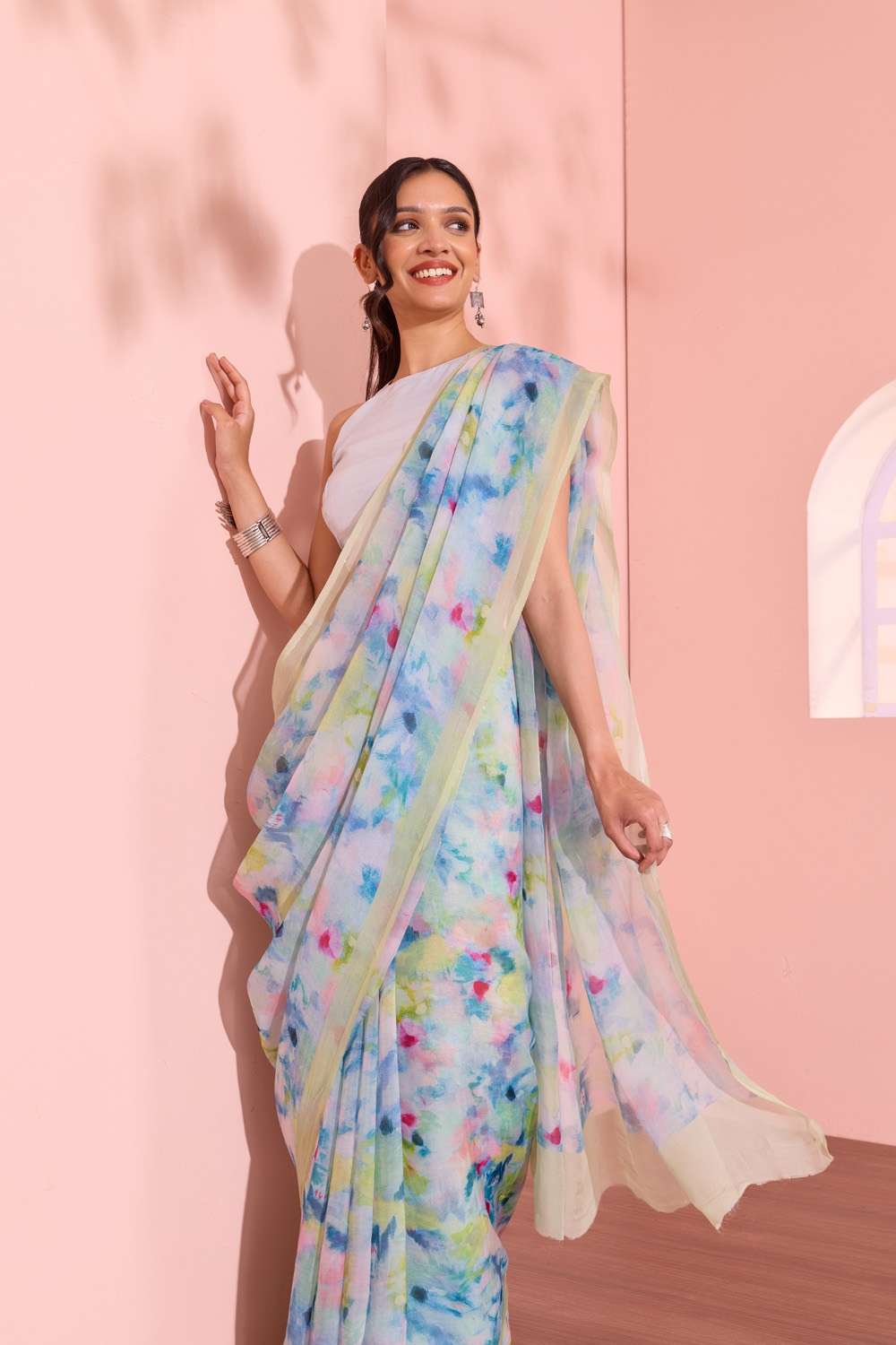 Light Blue  Printed Viscose Organza Saree image number null