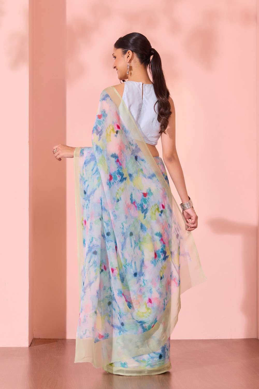 Light Blue  Printed Viscose Organza Saree image number null