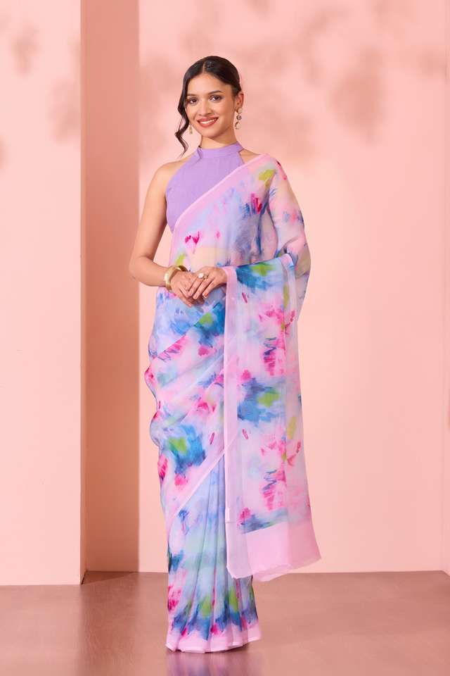 Multi  Printed Viscose Organza Saree image number