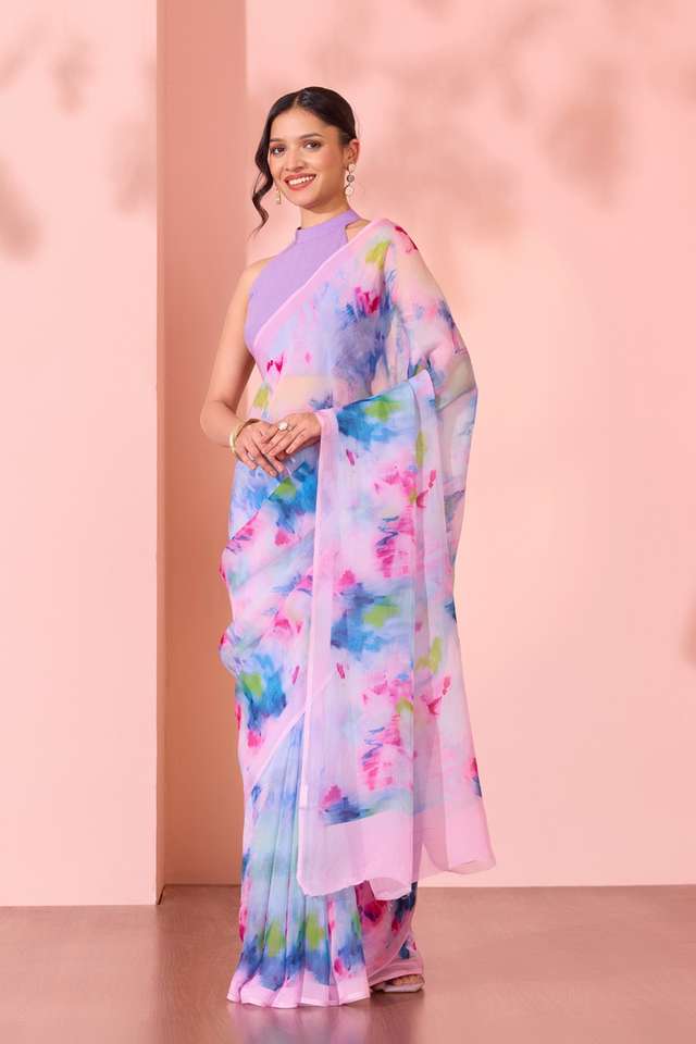 Multi  Printed Viscose Organza Saree thumbnail image number null