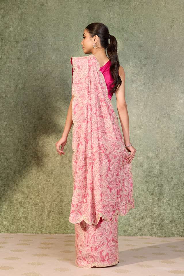 Pink Printed Viscose Tissue Saree thumbnail image number null