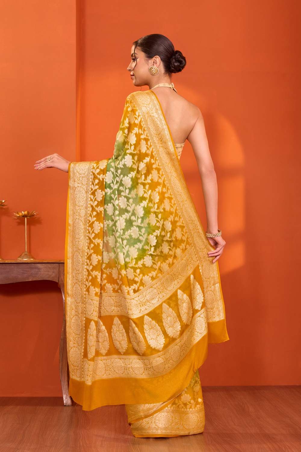 Green Pure Silk Georgette Cutwork Banarasi Saree image number null