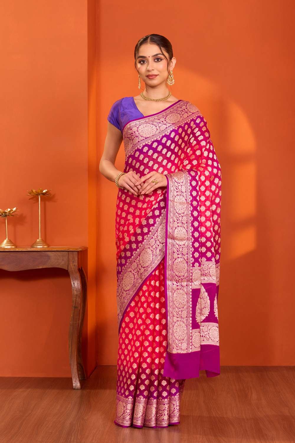 Pink Pure Silk Georgette Cutwork Banarasi Saree image number null
