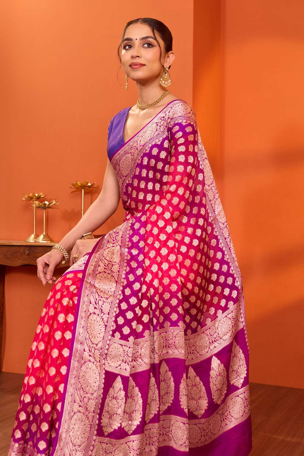 Pink Pure Silk Georgette Cutwork Banarasi Saree image number null