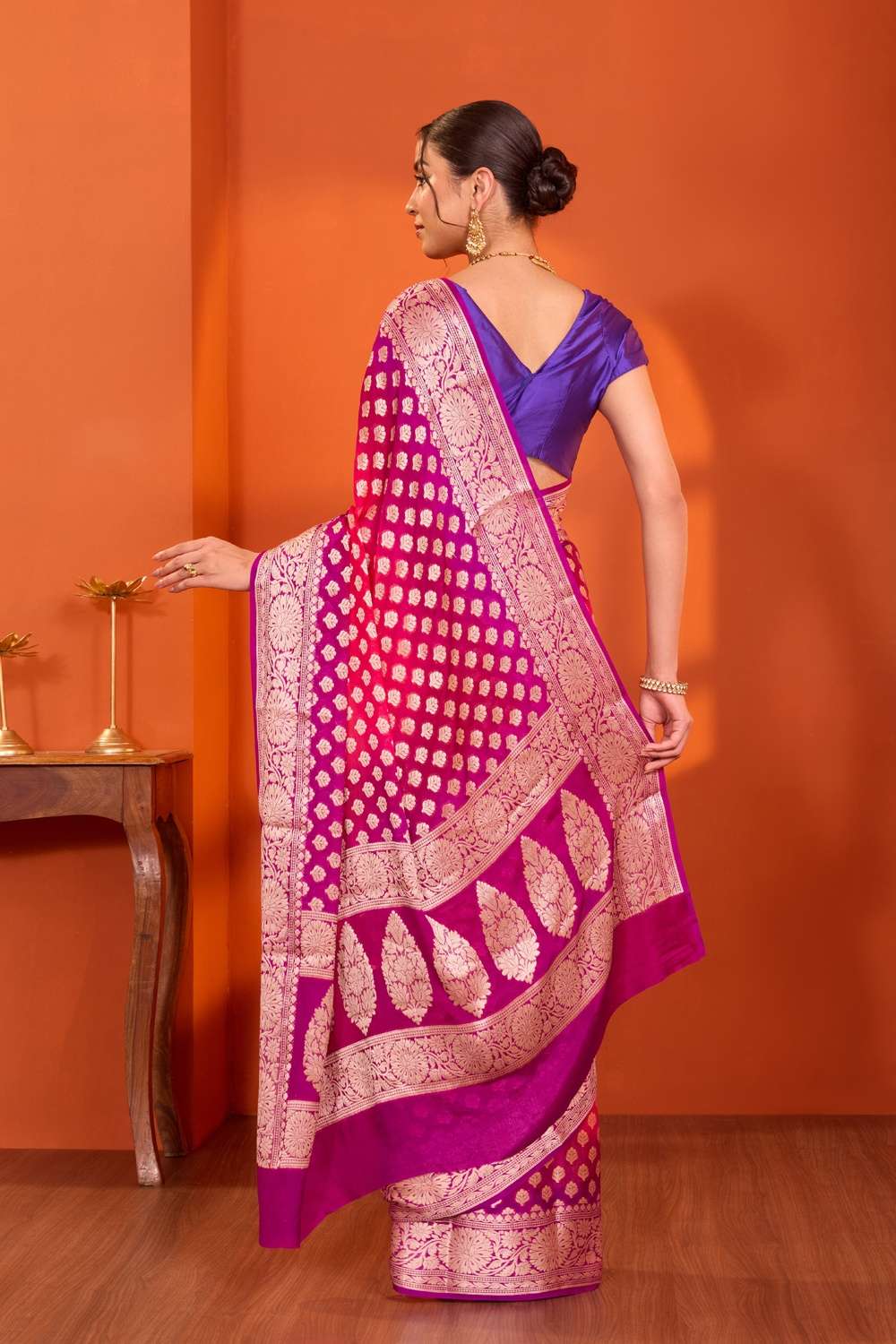 Pink Pure Silk Georgette Cutwork Banarasi Saree image number null