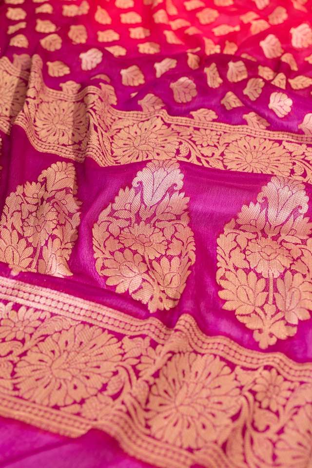 Pink Pure Silk Georgette Cutwork Banarasi Saree thumbnail image number null