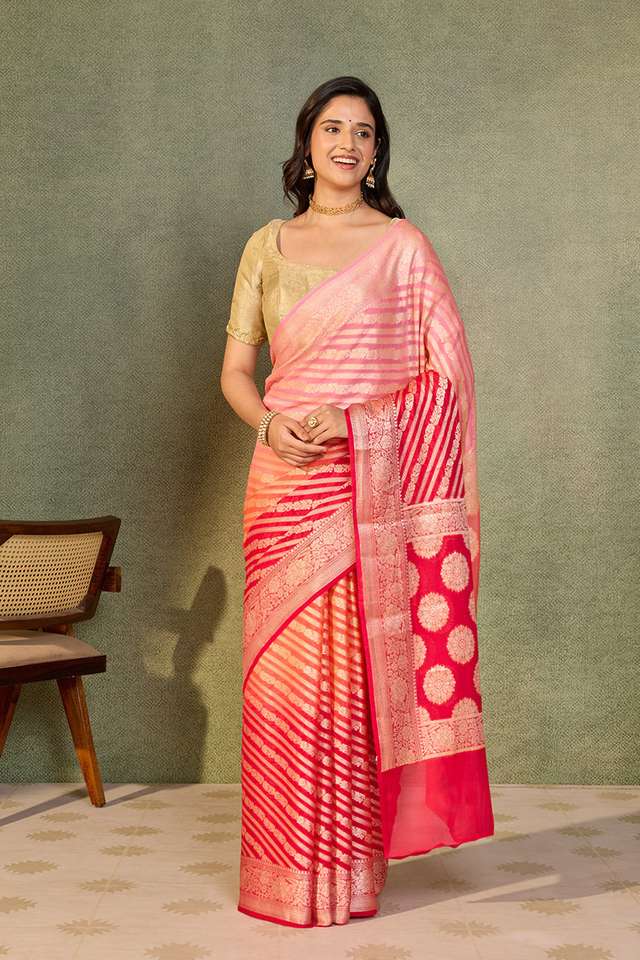 Pink Pure Silk Georgette Cutwork Banarasi Saree image number