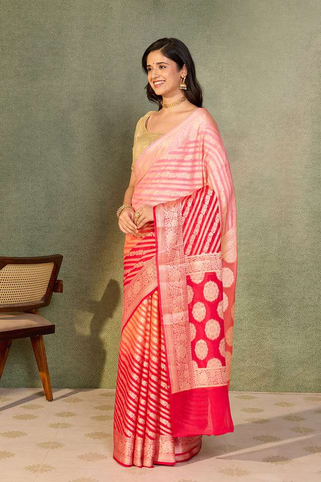 Pink Pure Silk Georgette Cutwork Banarasi Saree thumbnail image number null