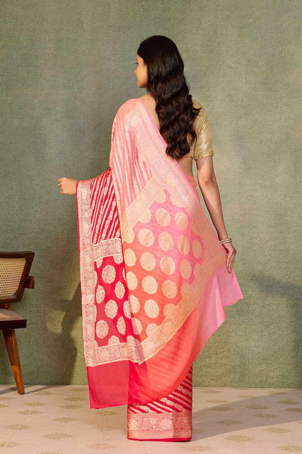 Pink Pure Silk Georgette Cutwork Banarasi Saree image number null