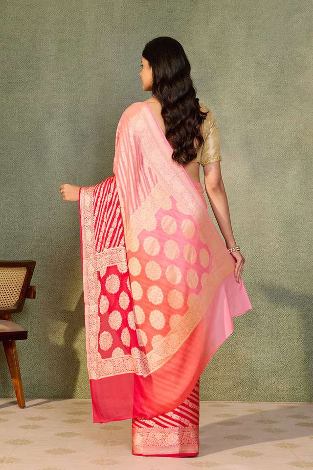 Pink Pure Silk Georgette Cutwork Banarasi Saree thumbnail image number null