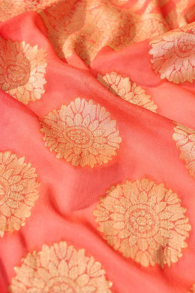 Pink Pure Silk Georgette Cutwork Banarasi Saree thumbnail image number null