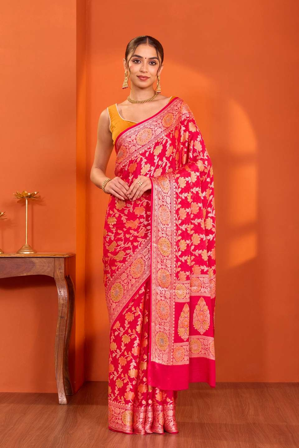 Pink Pure Silk Georgette Cutwork Banarasi Saree