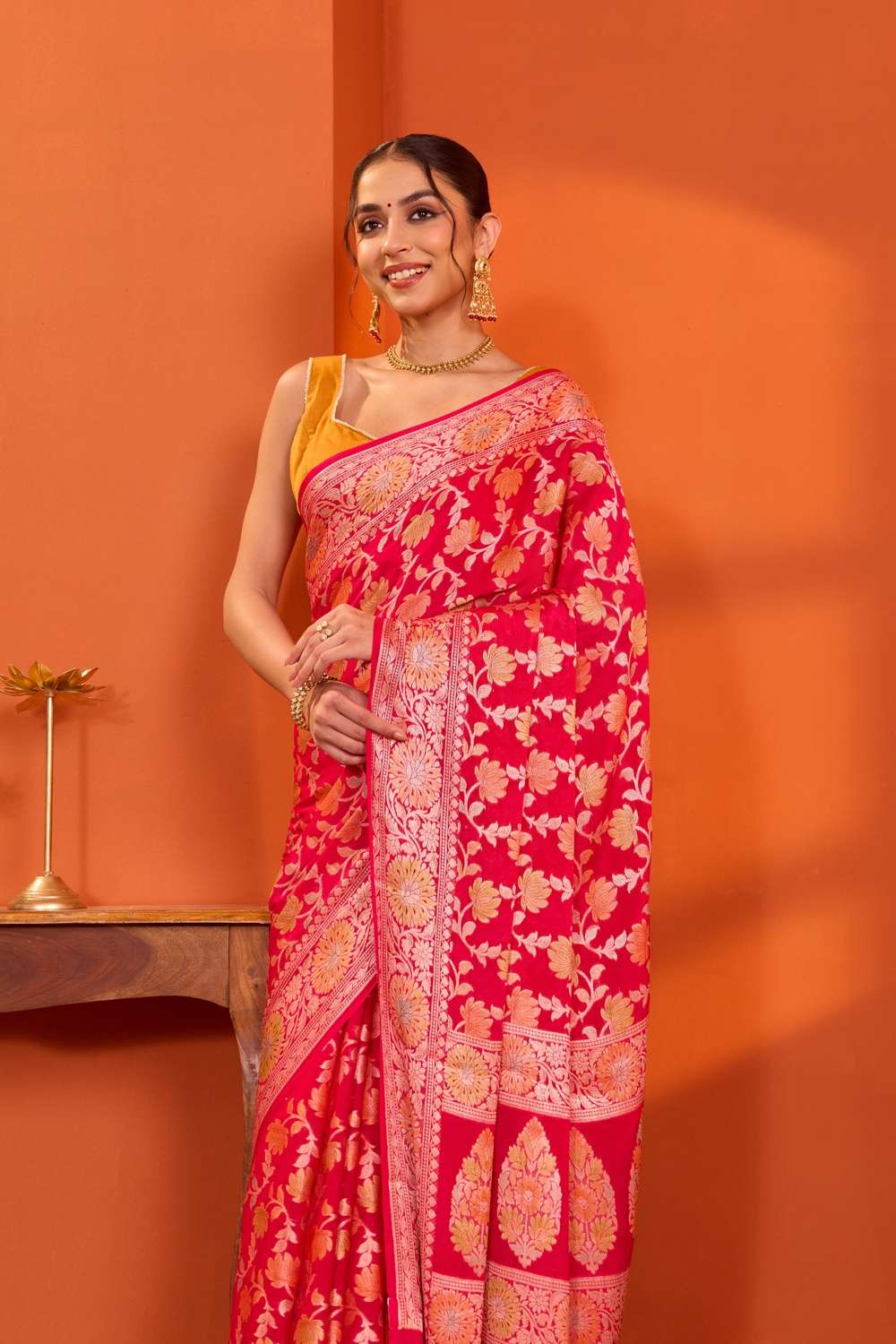 Pink Pure Silk Georgette Cutwork Banarasi Saree image number null