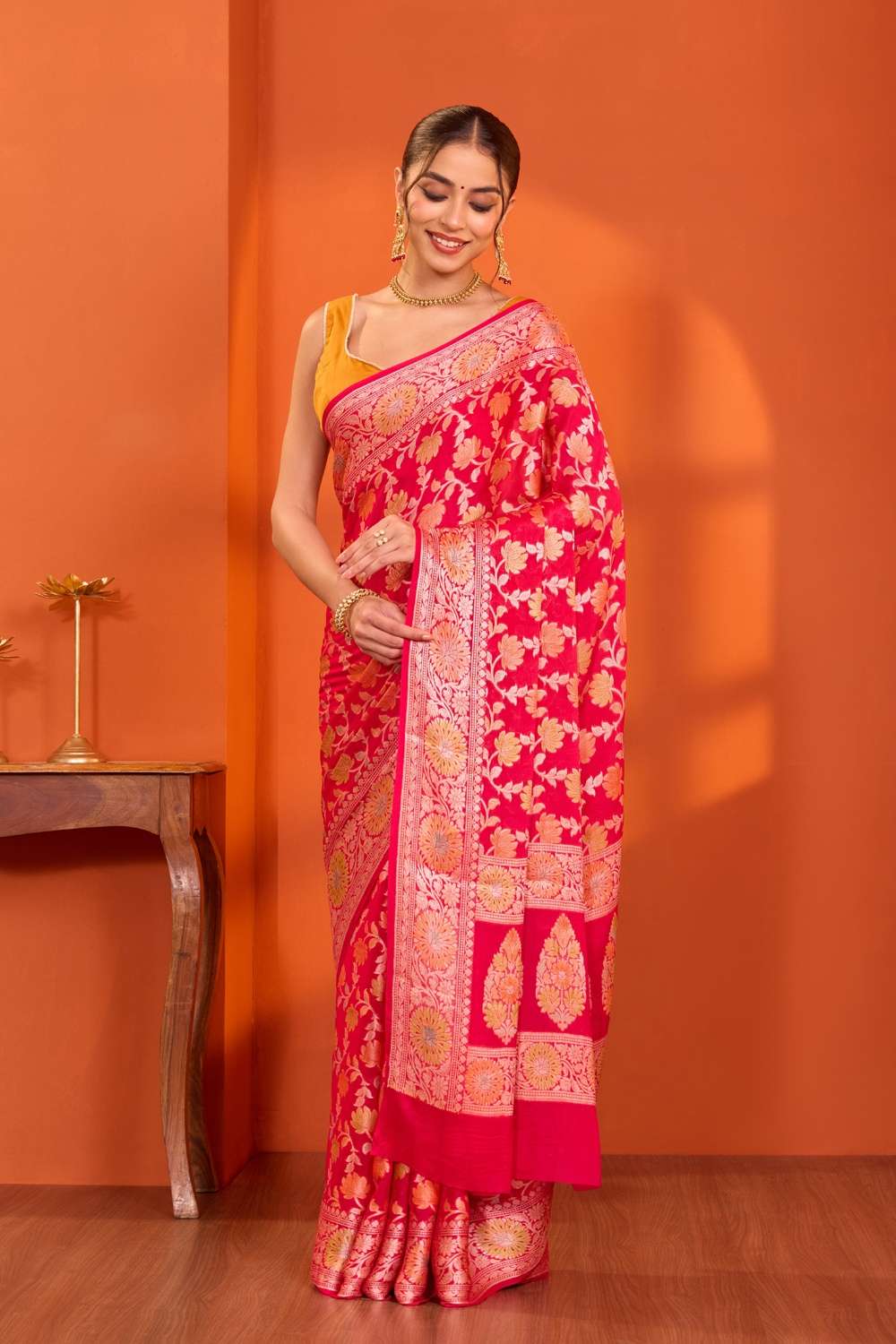 Pink Pure Silk Georgette Cutwork Banarasi Saree image number null