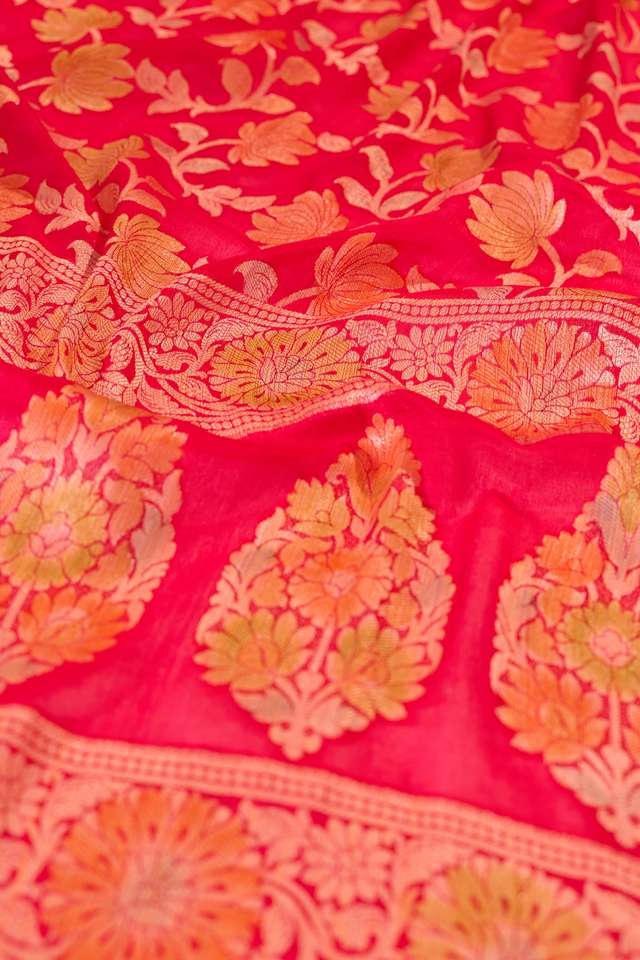 Pink Pure Silk Georgette Cutwork Banarasi Saree thumbnail image number null