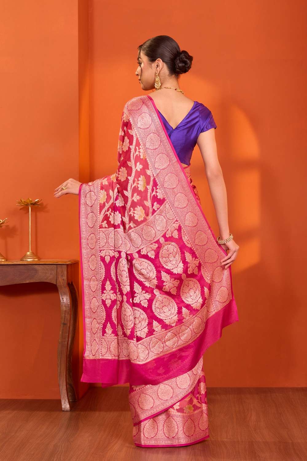 Pink Pure Silk Georgette Cutwork Banarasi Saree image number null