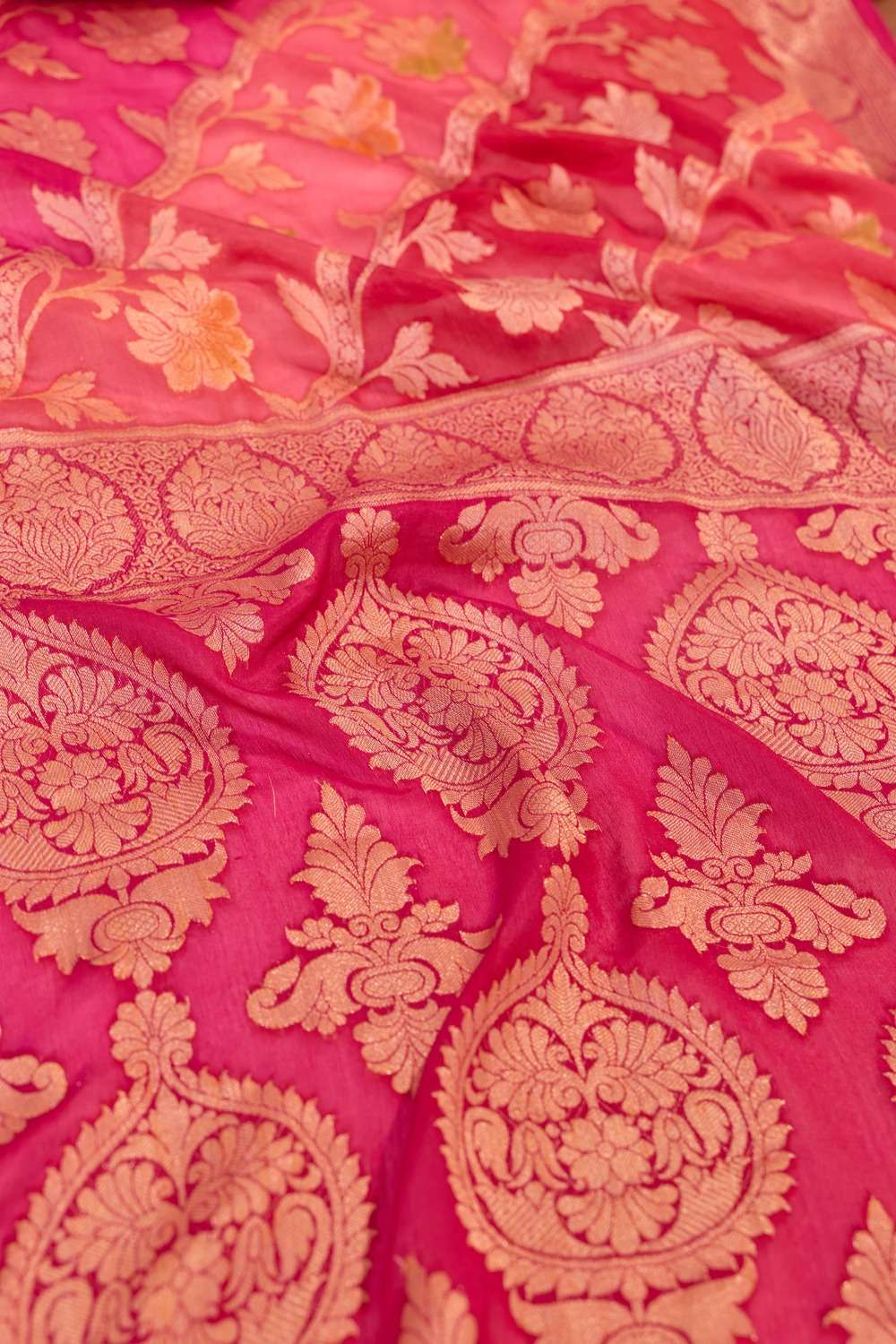 Pink Pure Silk Georgette Cutwork Banarasi Saree image number null