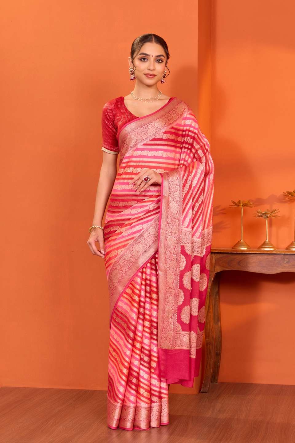 Pink Pure Silk Georgette Cutwork Banarasi Saree