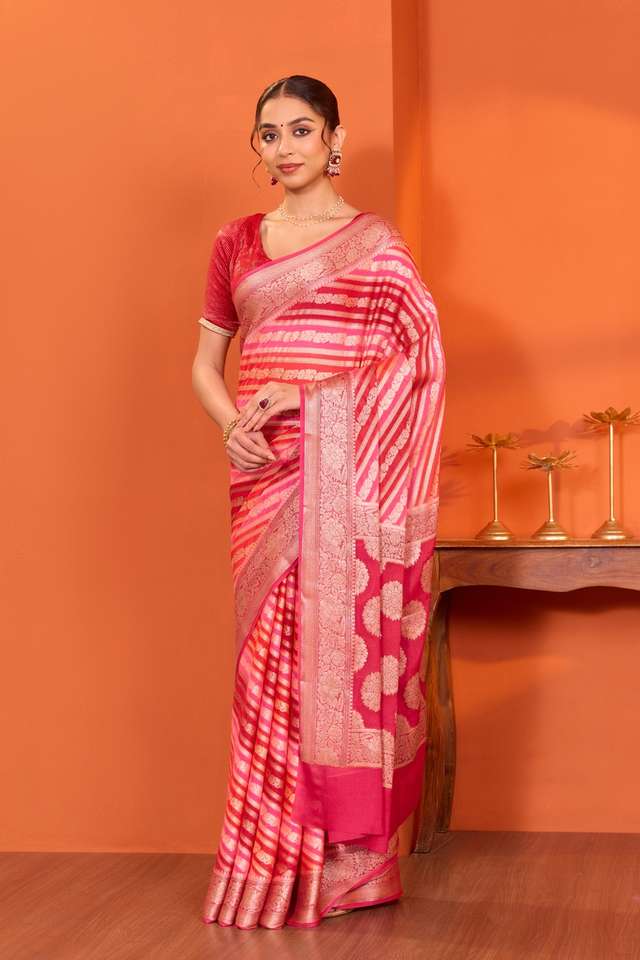 Pink Pure Silk Georgette Cutwork Banarasi Saree thumbnail image number null