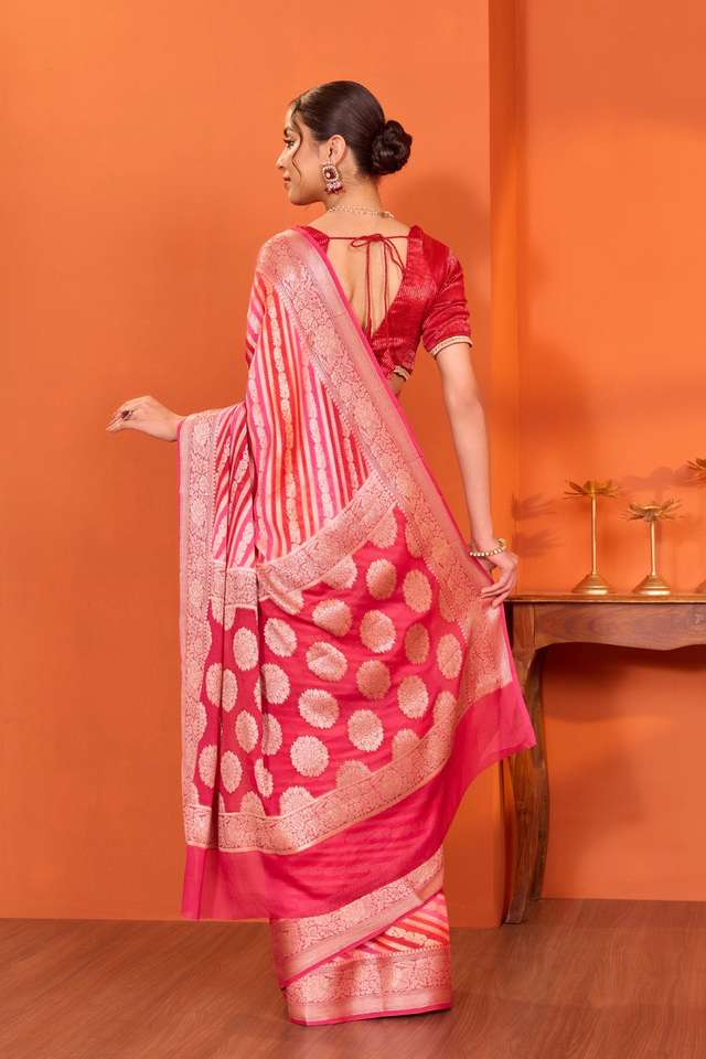 Pink Pure Silk Georgette Cutwork Banarasi Saree thumbnail image number null