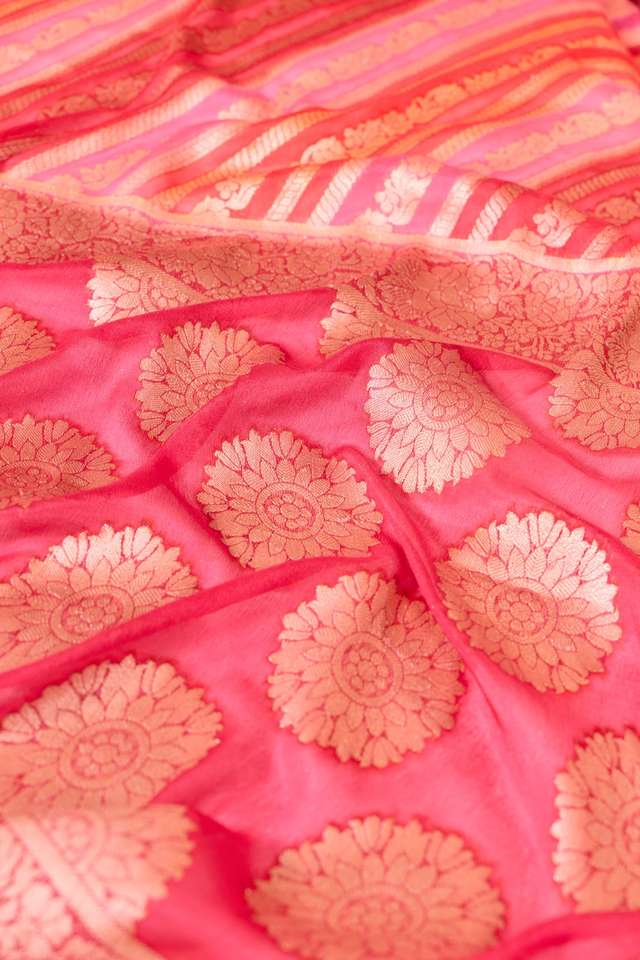 Pink Pure Silk Georgette Cutwork Banarasi Saree thumbnail image number null