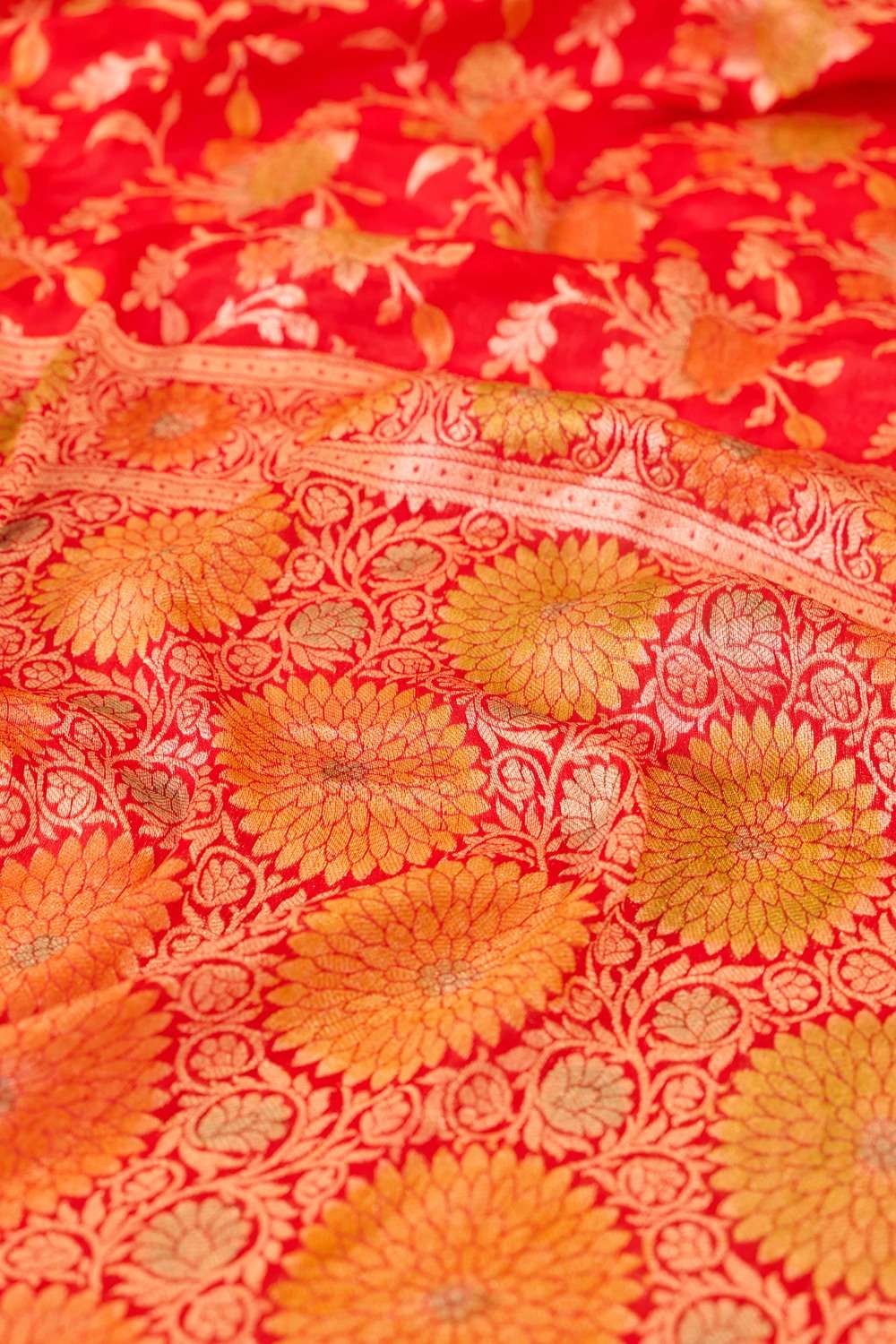 Red Pure Silk Georgette Cutwork Banarasi Saree image number null