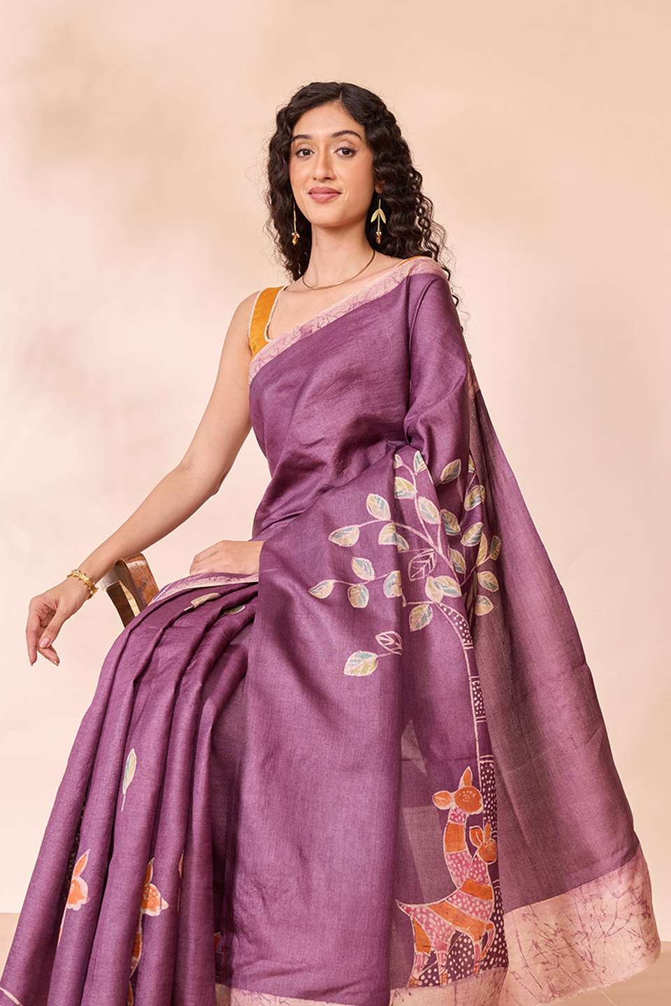Purple Batik Pure Tussar Silk Saree
