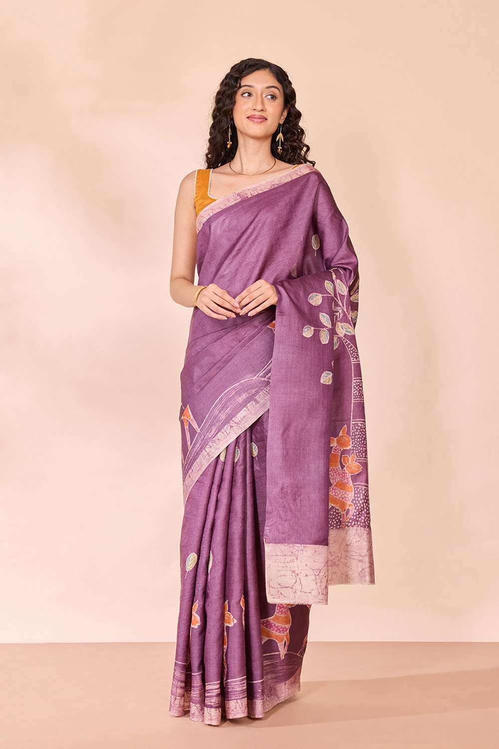 Purple Batik Pure Tussar Silk Saree image number null