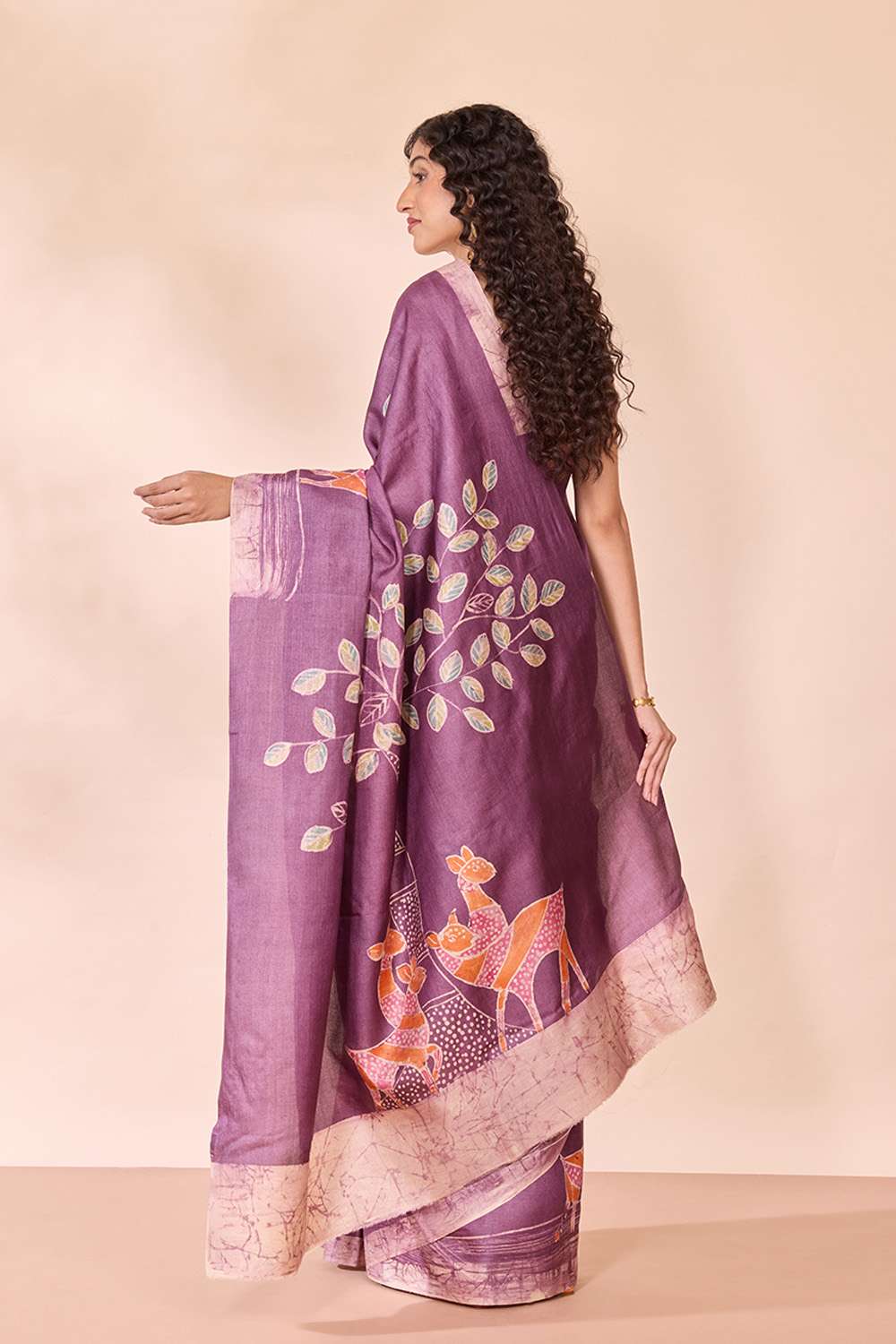 Purple Batik Pure Tussar Silk Saree image number null