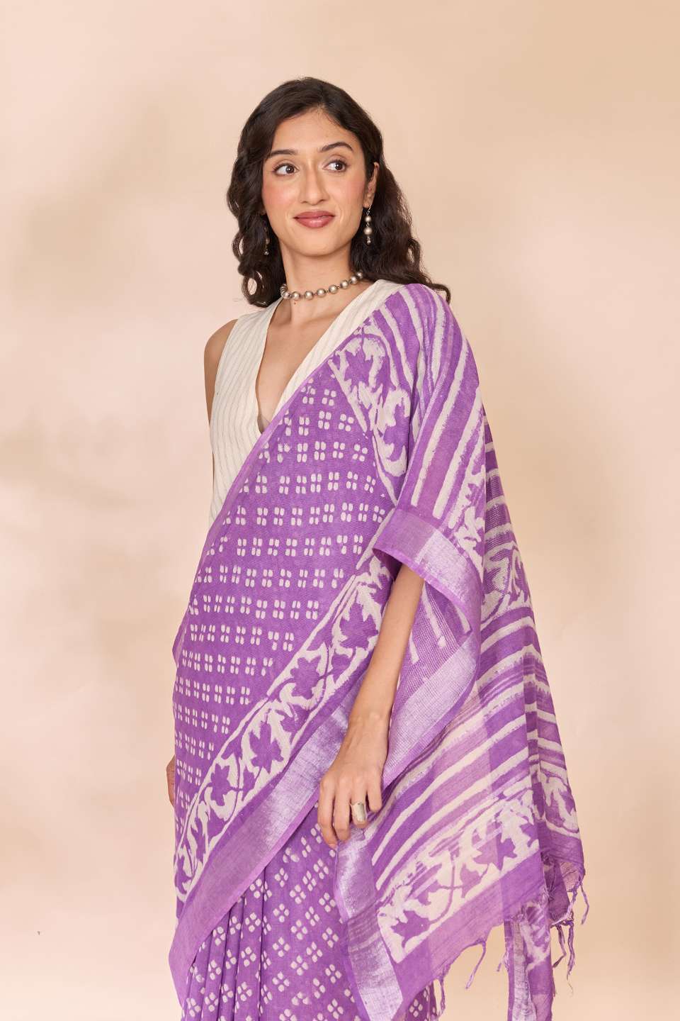 Light Violet Bagru Viscose Cotton Dabu Block Printed Saree
