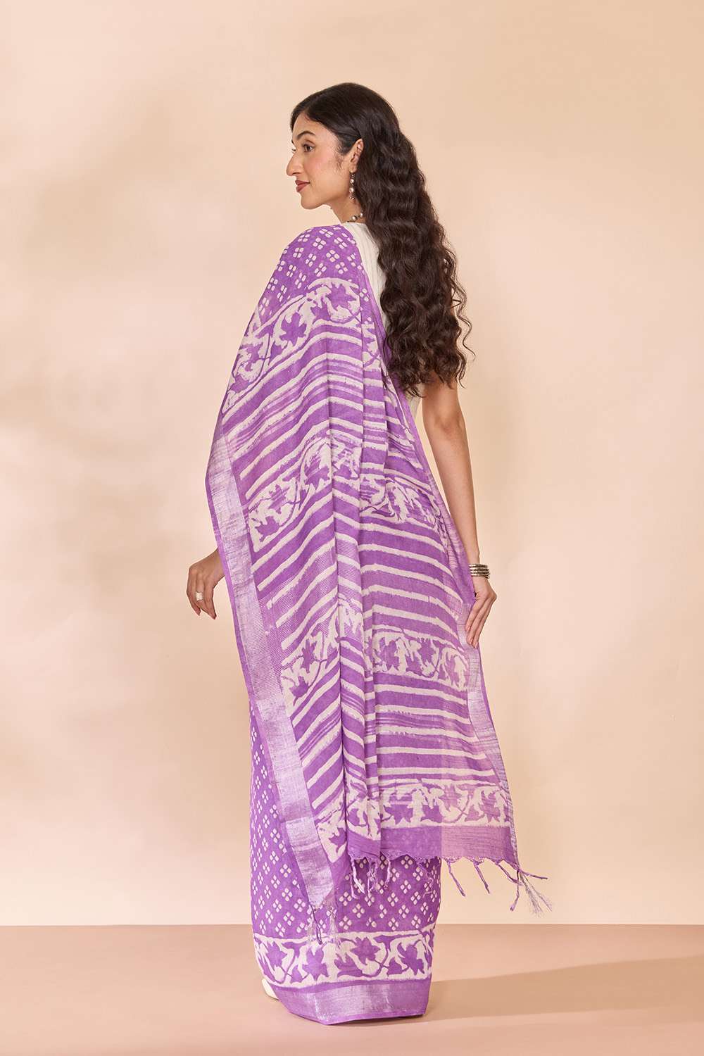 Light Violet Bagru Viscose Cotton Dabu Block Printed Saree image number null