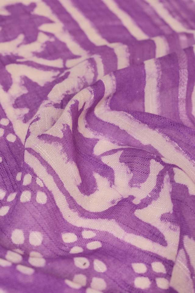Light Violet Bagru Viscose Cotton Dabu Block Printed Saree thumbnail image number null