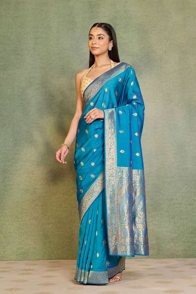 Blue Woven Pure Viscose Saree thumbnail image number null