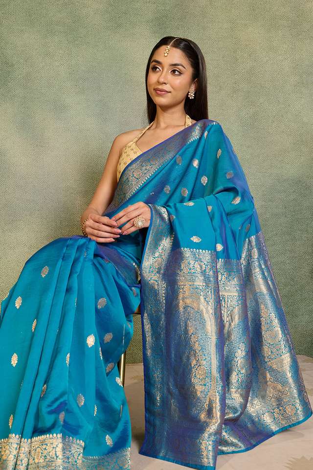 Blue Woven Pure Viscose Saree thumbnail image number null