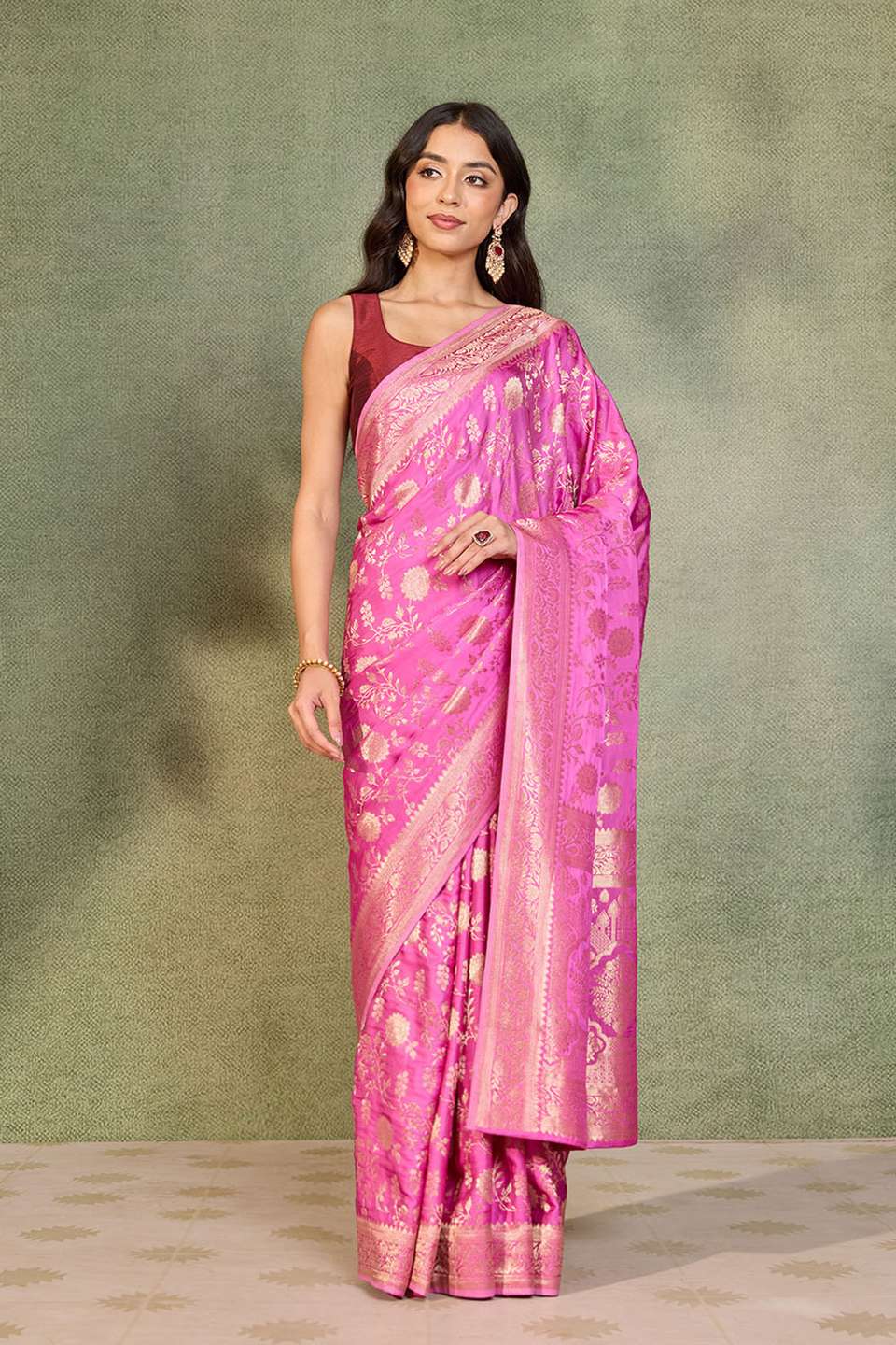 Pink Woven Pure Viscose Saree