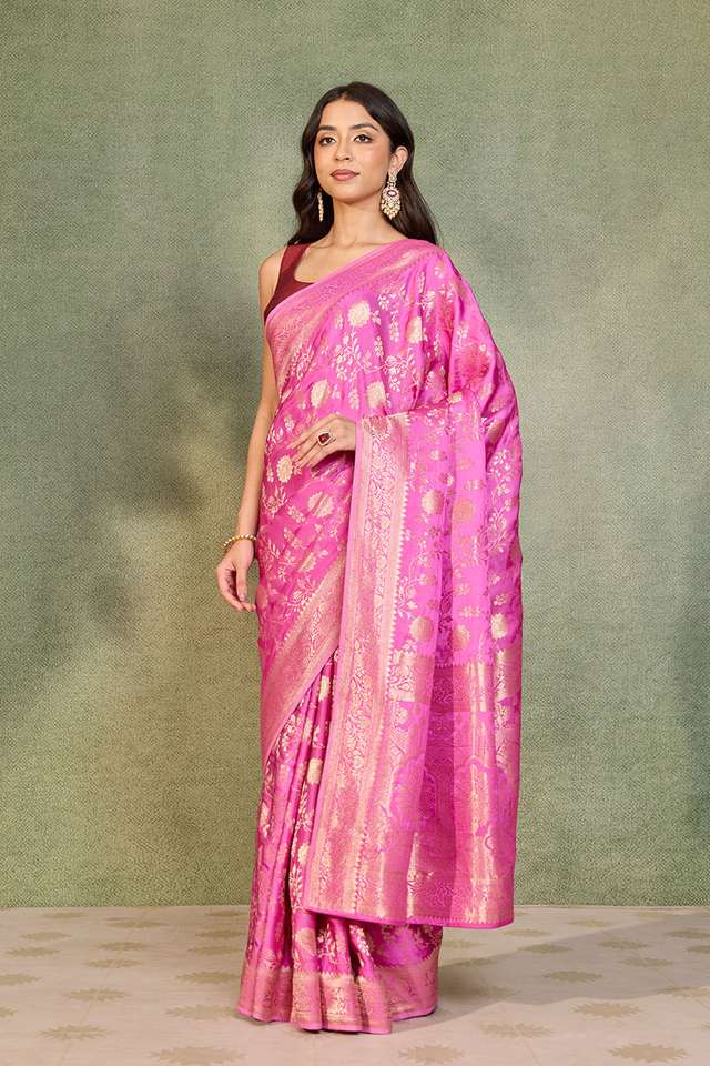Pink Woven Pure Viscose Saree thumbnail image number null