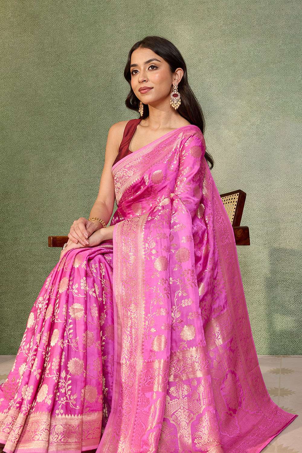 Pink Woven Pure Viscose Saree image number null