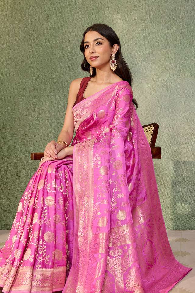 Pink Woven Pure Viscose Saree thumbnail image number null