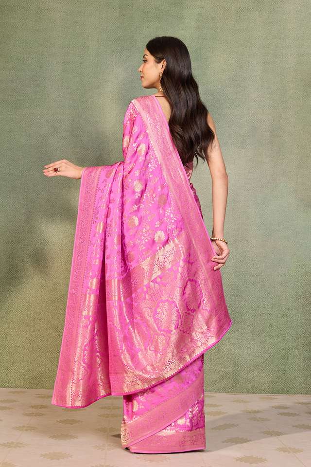 Pink Woven Pure Viscose Saree thumbnail image number null