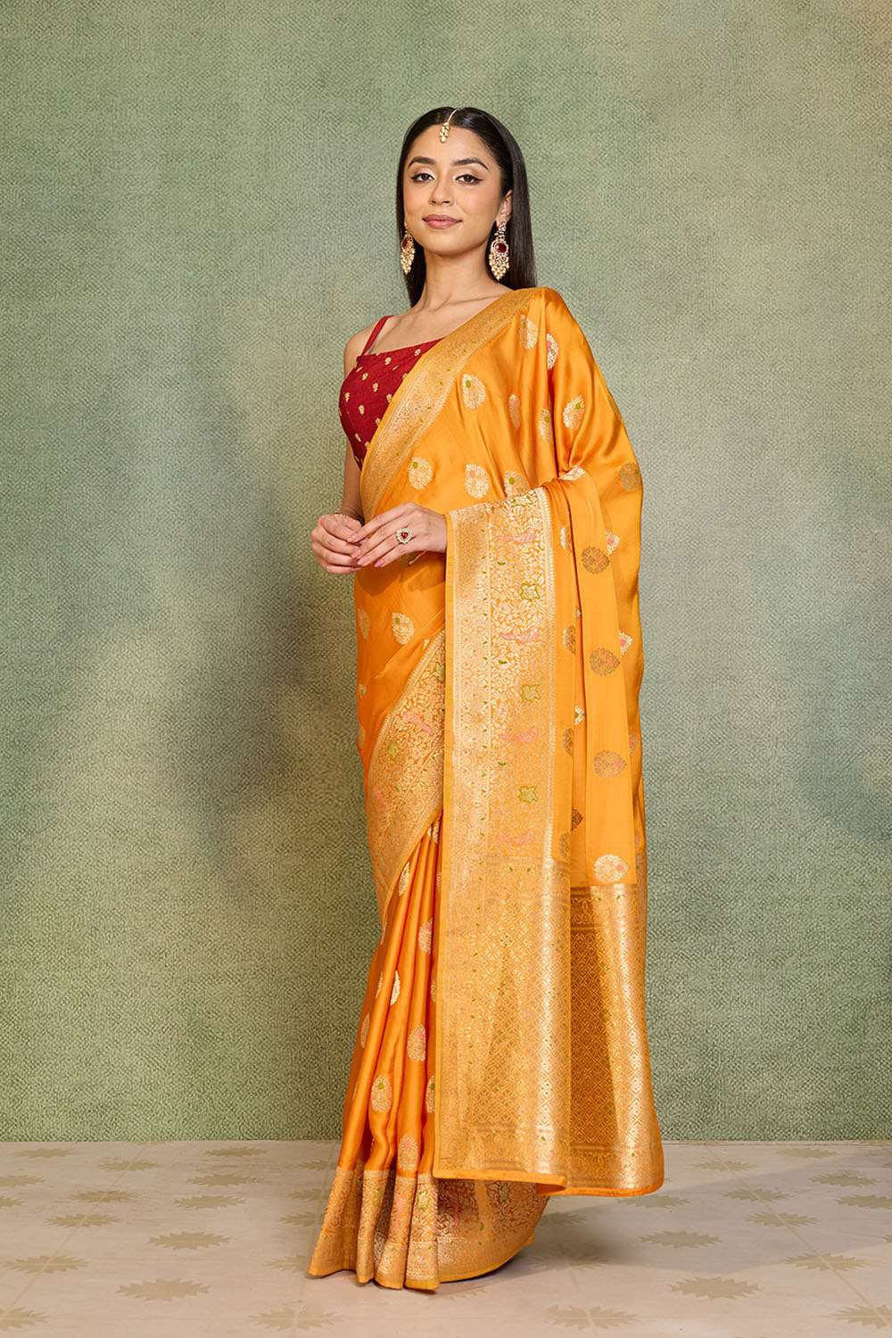 Orange Woven Pure Viscose Saree image number null